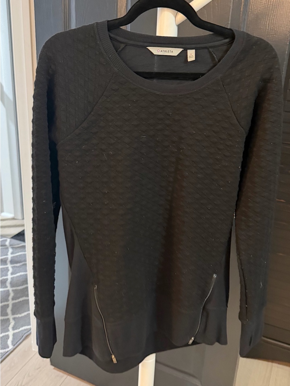 Athleta Black Crewneck Top with Subtle Logo